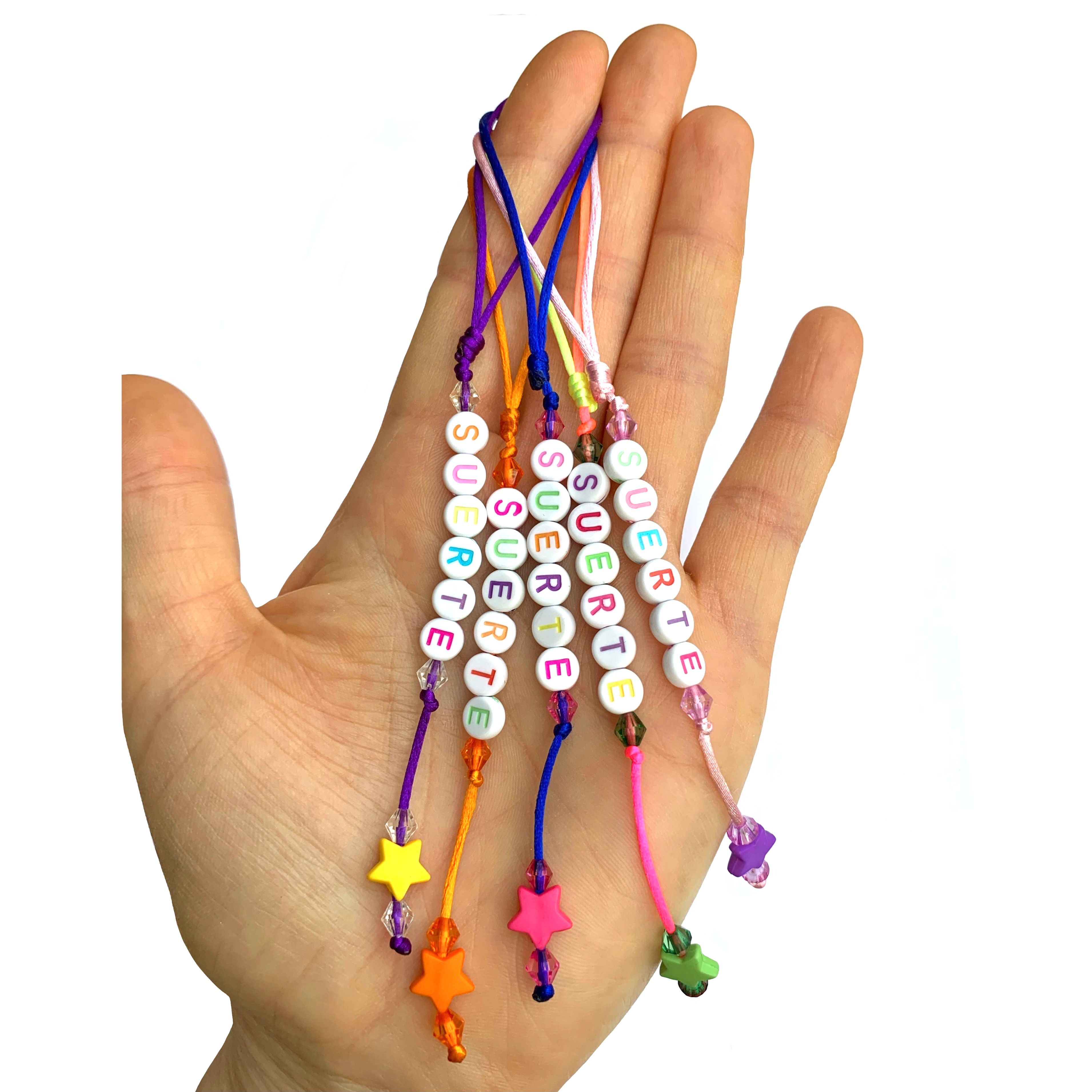 Lot de 5 Pendentifs personnalisé Suerte (es.) - Chance lettre ronde acrylique  avec texte prenom message