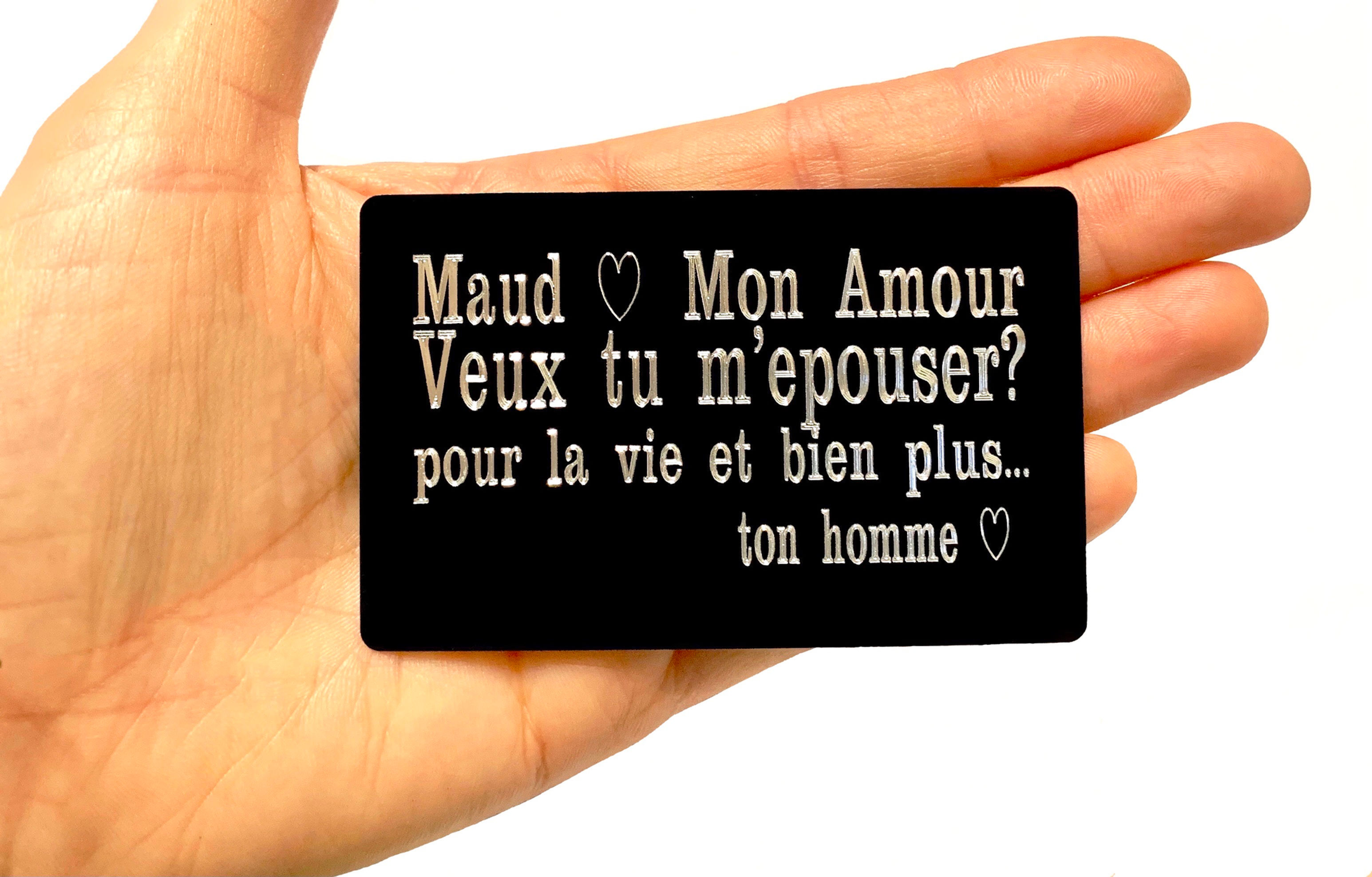 Carte métal MON AMOUR personnalisé à graver avec Texte, Message Remerciements, Excuses, Invitation, communion baptême fete