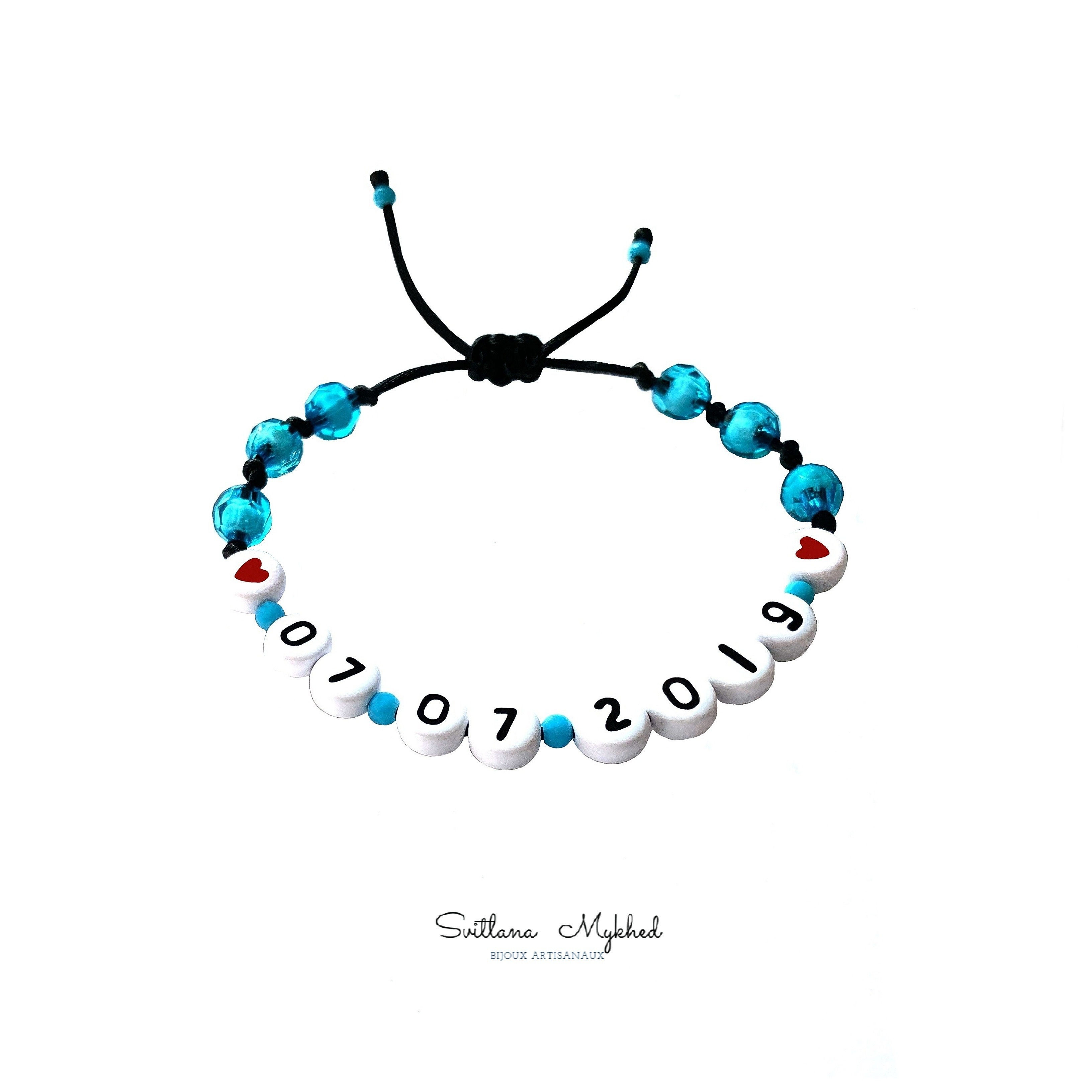 Bracelet personnalisé 07 07 2019 avec date de mariage naissance baptême création sur mesure