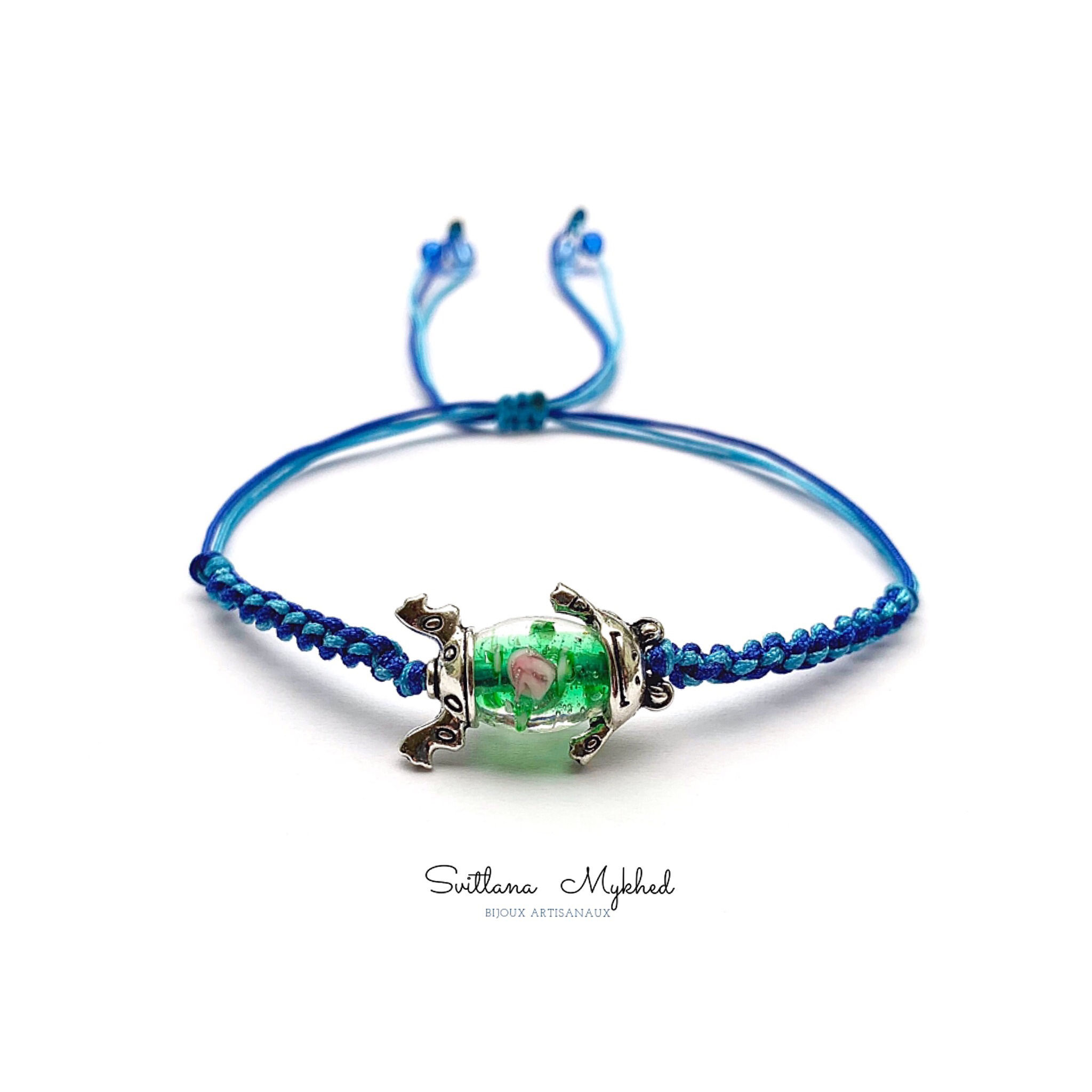 Bracelet à personnaliser amulette porte bonheur Perle Murano GRENOUILLE. FROG. CRAPAUD. MARAIS. COASSEMENT