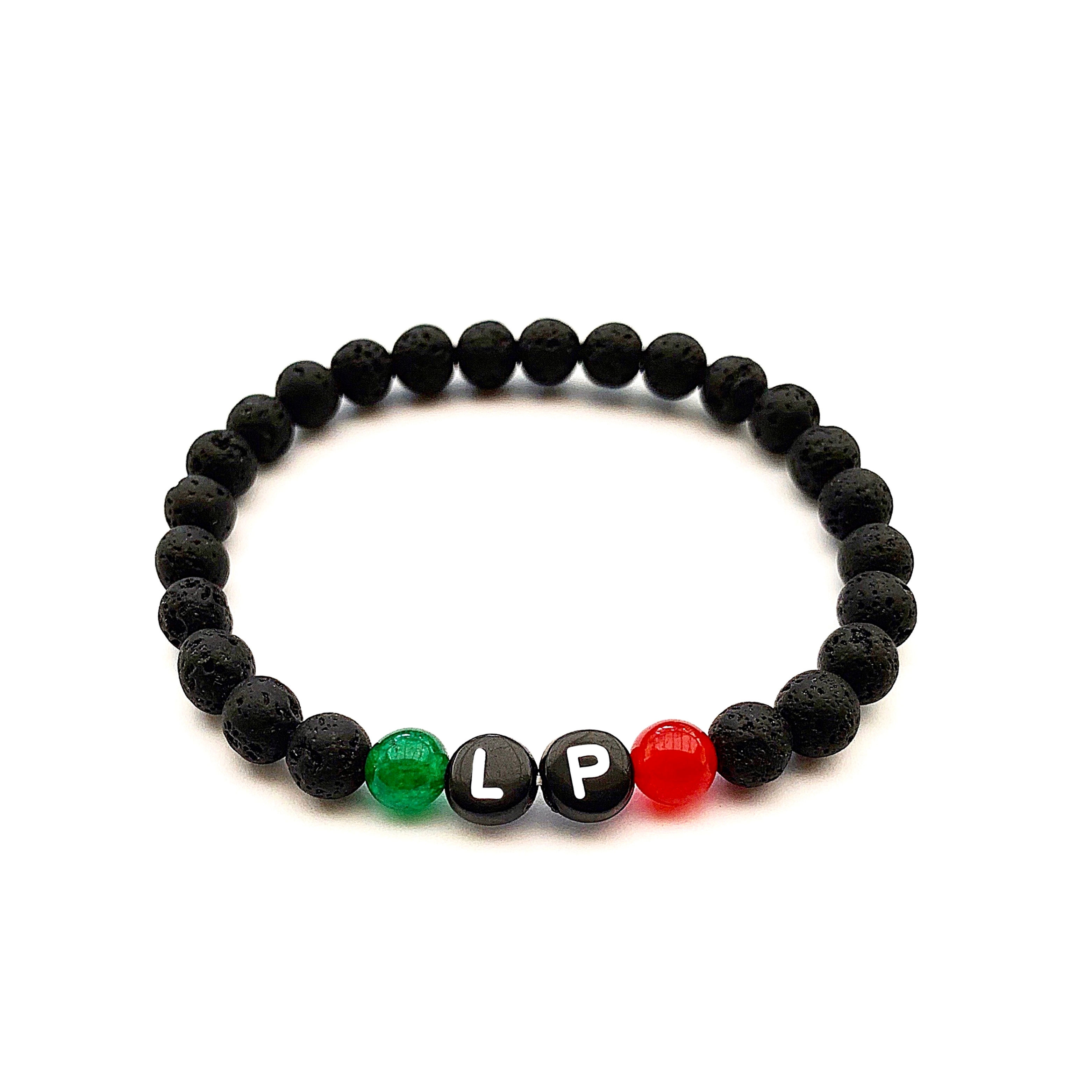 Bracelet réversible personnalisé Pierre naturelle lave Volcanique avec prénom message texte logo sur fil élastique