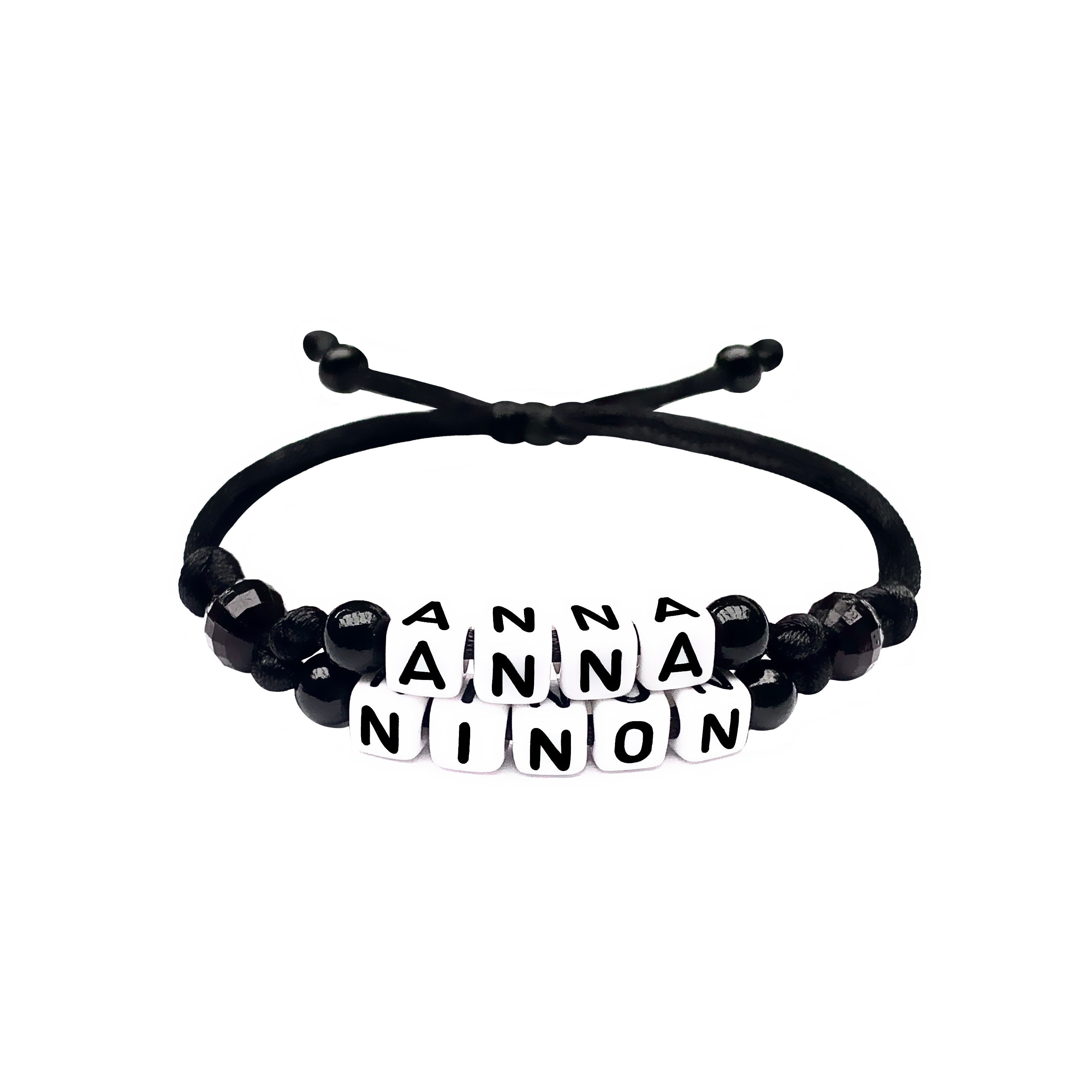Duo Bracelet ANNA NINON personnalisé prénom, texte, message, logo, taille, couleur de perles et cordon aux choix