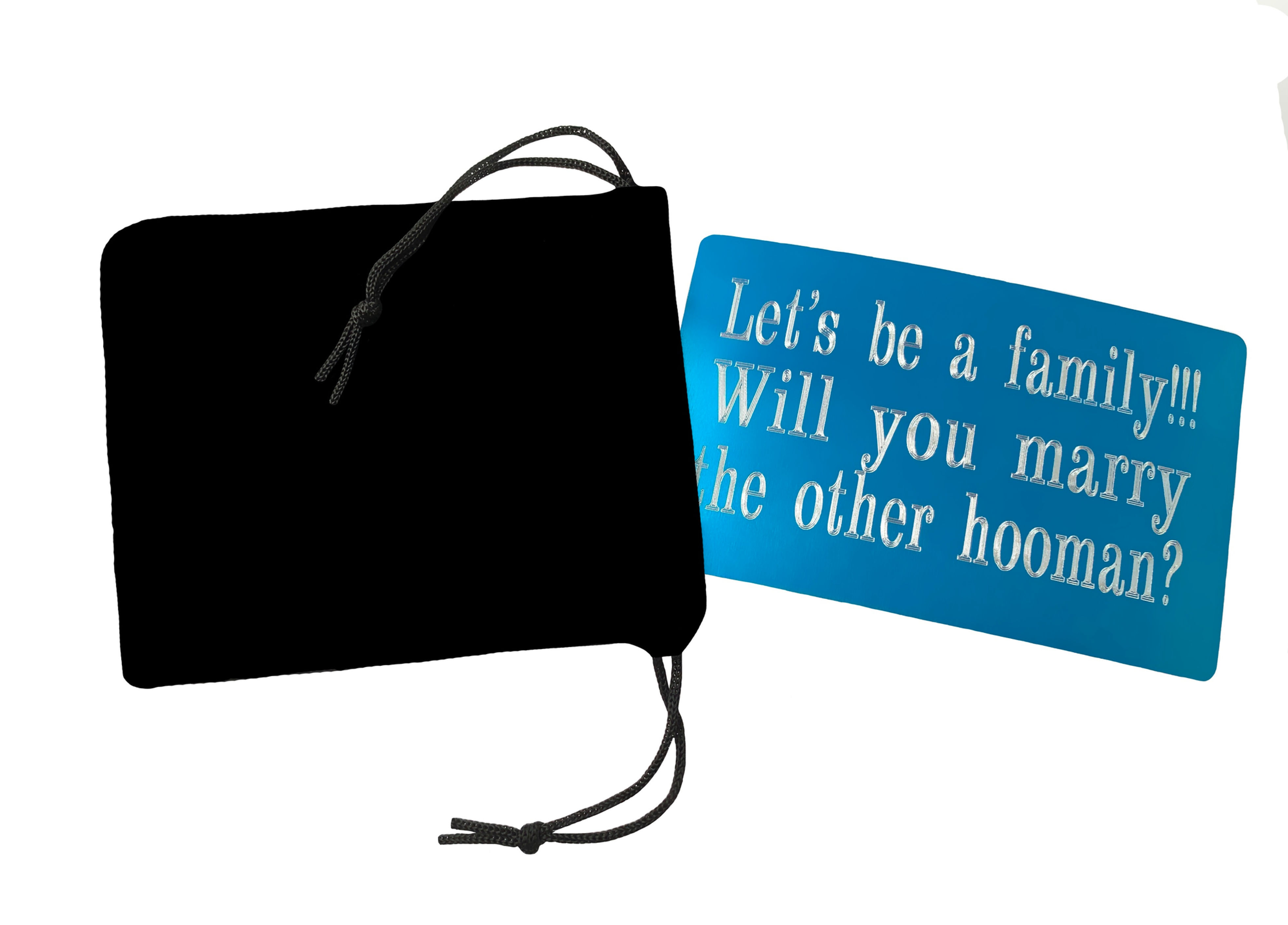 Carte métal alu gravé à personnaliser Will you merry me? + 1 sac en vel