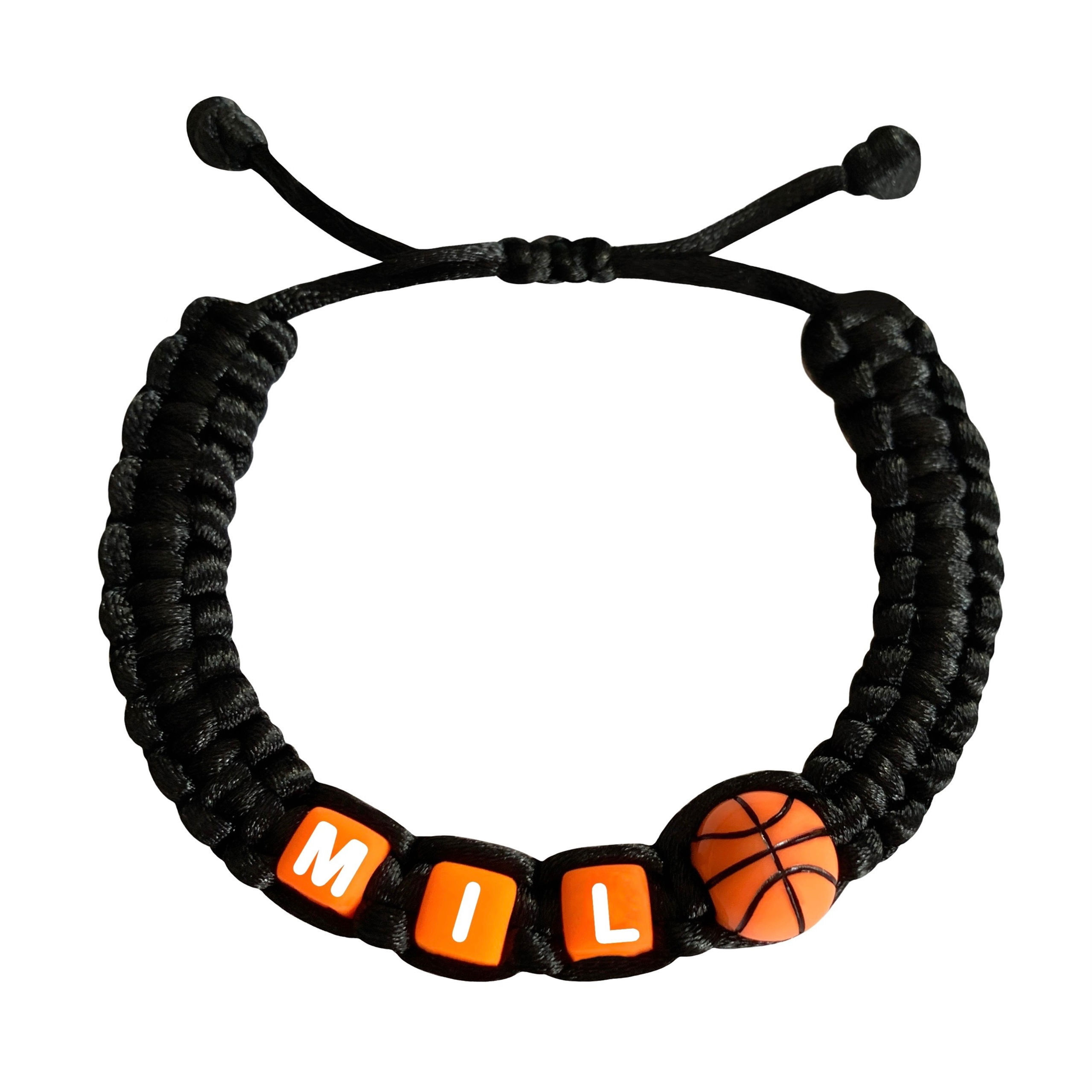 Bracelet MILO tressé personnalisé BALLON BASKET JEUX SPORTIF SPORT avec message prénom texte logo