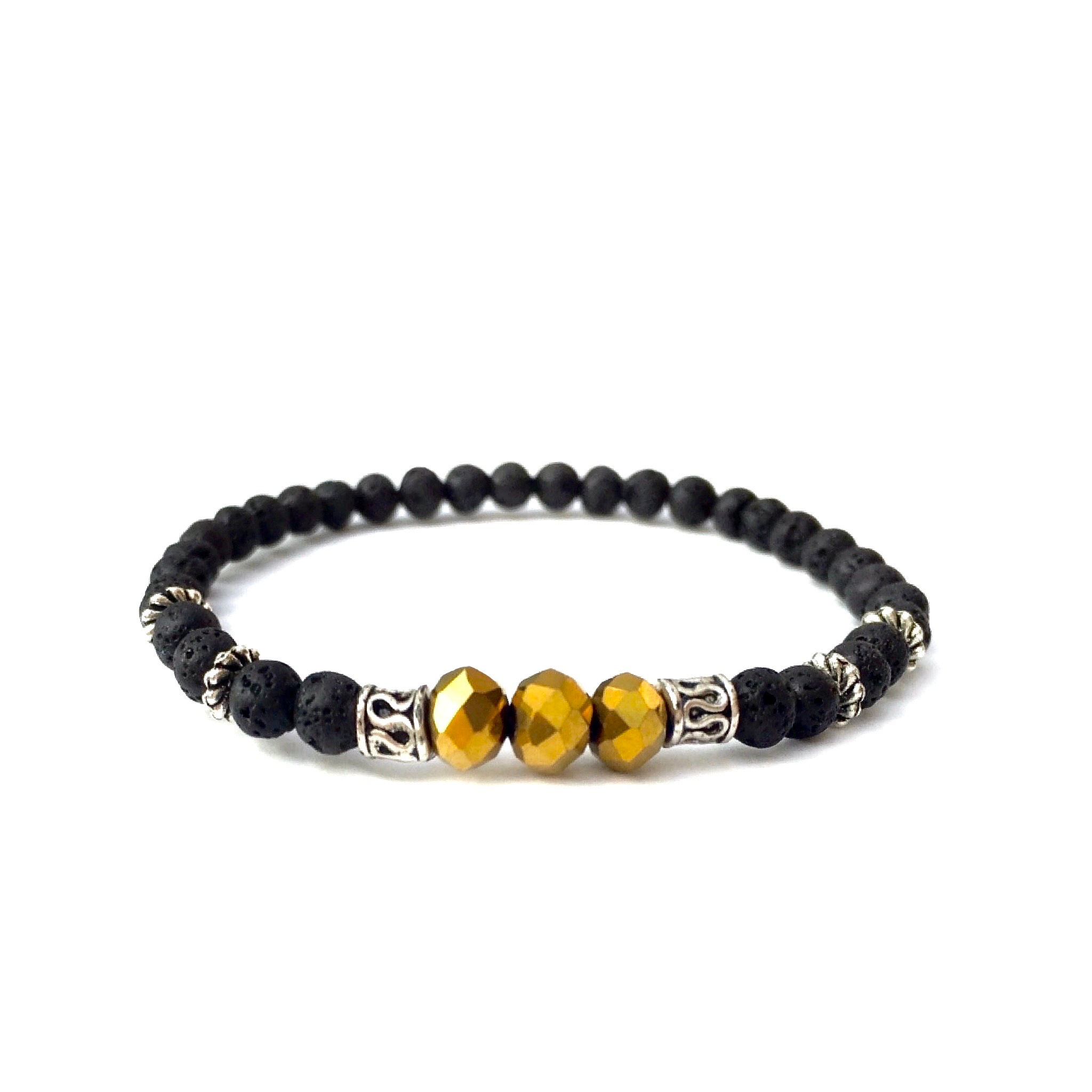 acheter bracelet personnalisé luxe homme femme enfant pierre naturelle lave volcanique cristal doré sur mesure