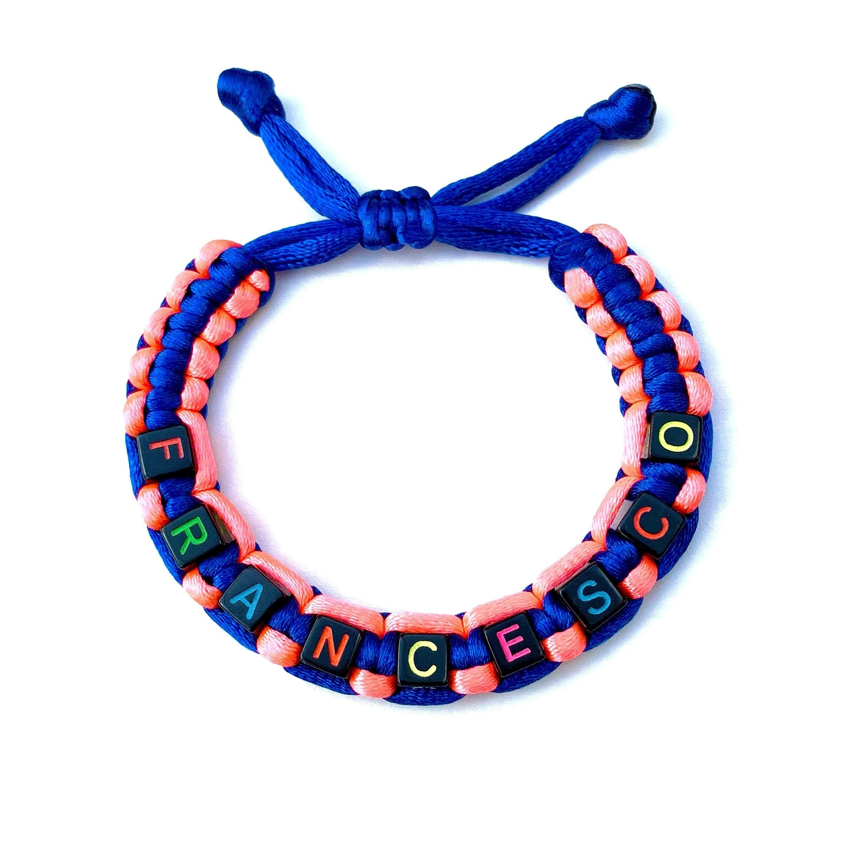 bracelet francesco à personnaliser tressé deux couleurs nom, prénom , message ; bijoux personnalisé homme femme enfant