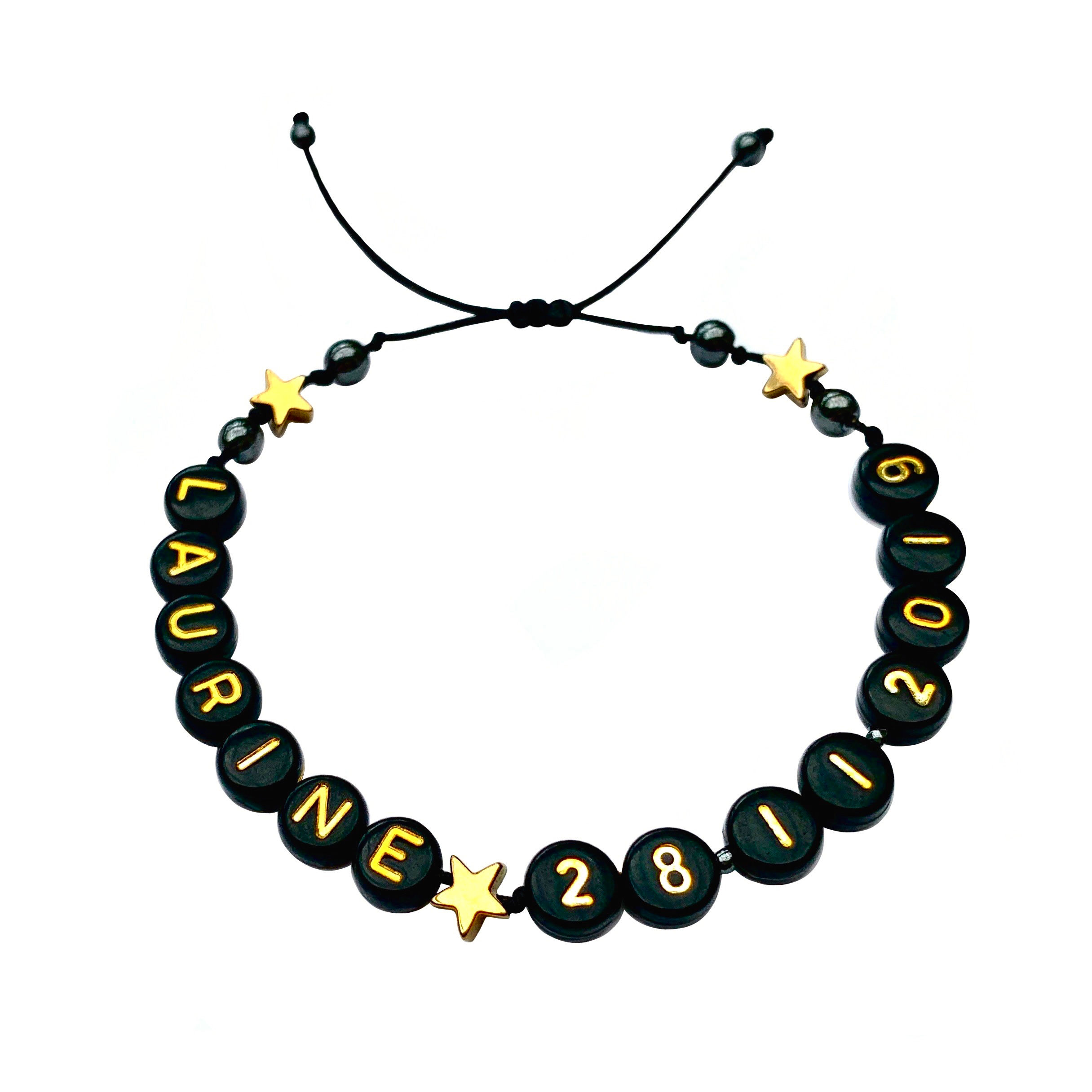 Bracelet pierre naturelle Hématite personnalisable Prénom Laurine + Date Numéro Chiffre