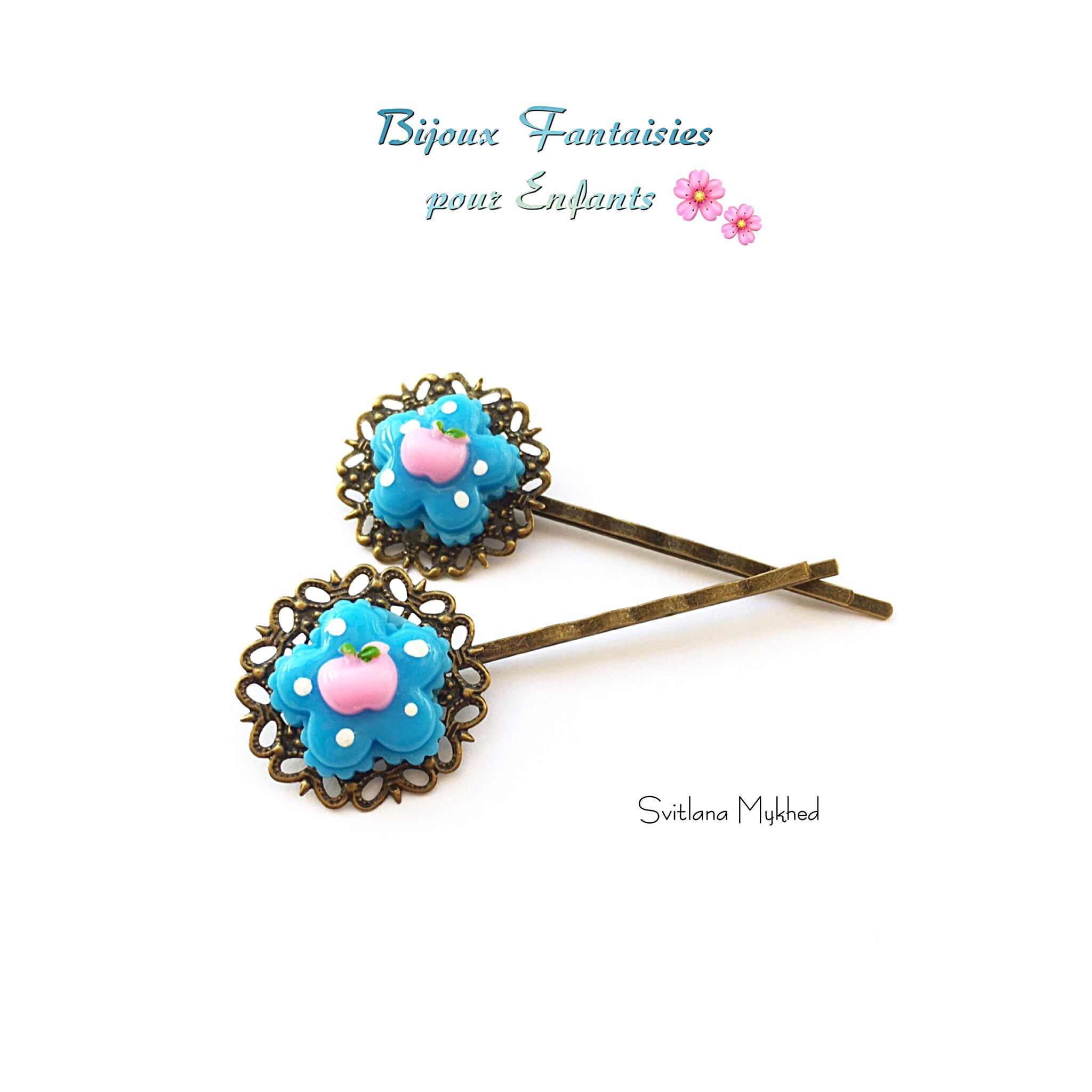 lot de 2 Barrettes / Pinces à cheveux Pommes métal bronze filigrane. Accessoires cheveux fantaisies pour les