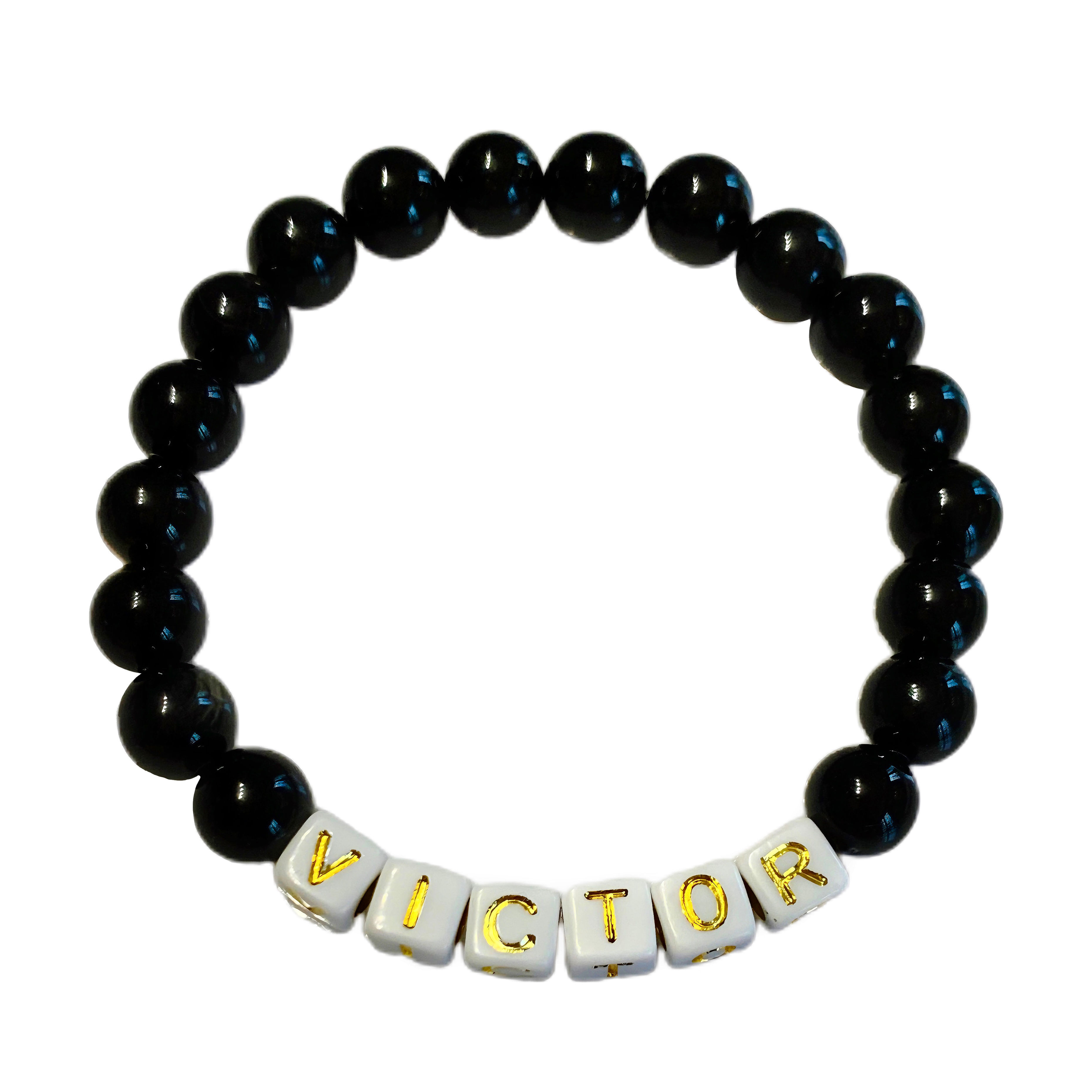bracelet VICTOR pierre Naturelle Agate Onyx personnalisable avec nom prénom message lettre perle Alphabet cube carré