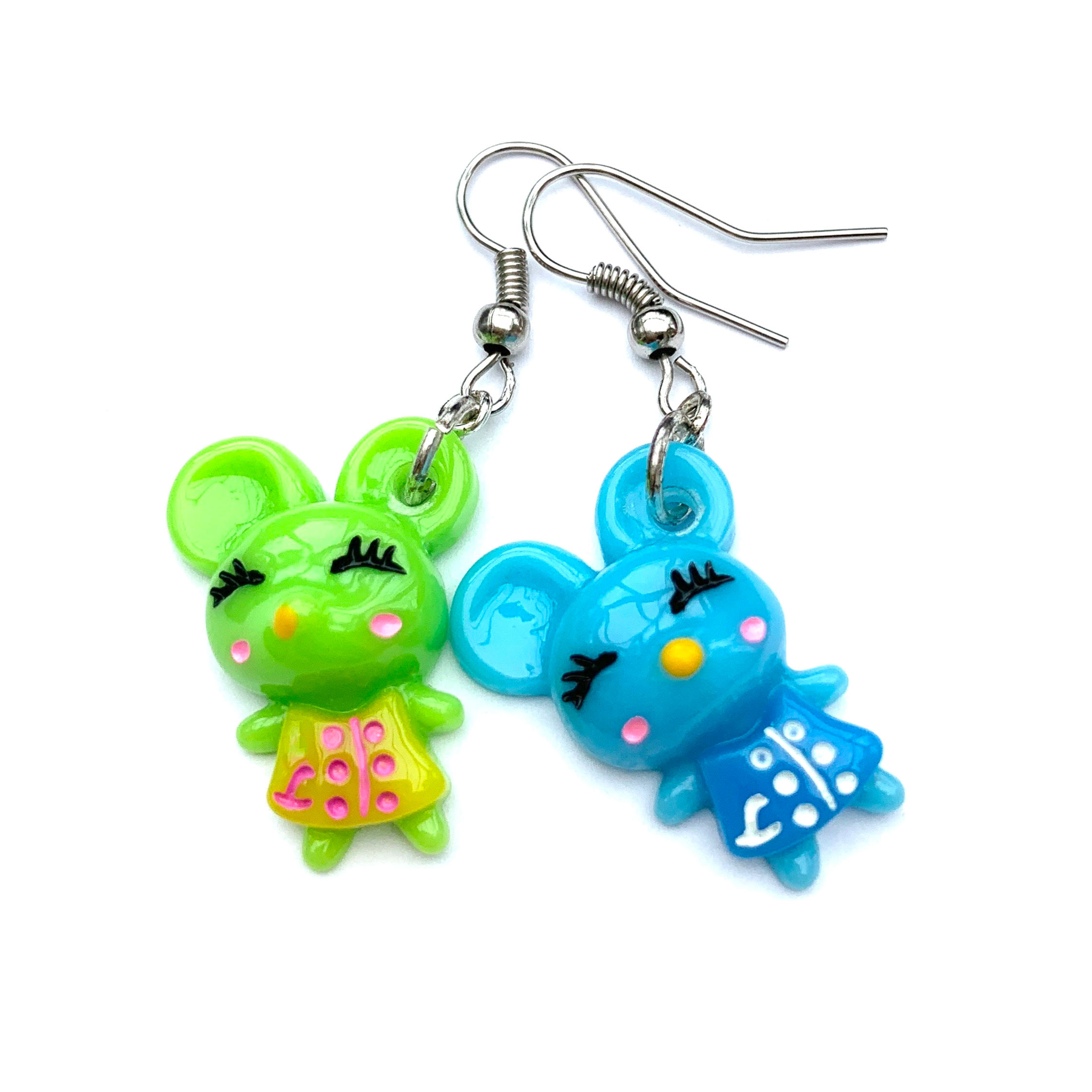 Boucles d'oreilles fantaisies petites souris multicolore acryliques bijou fille