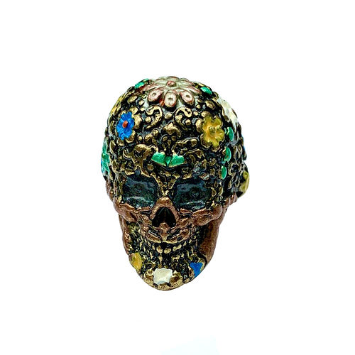 Grosse Bague Scull Crâne Tête de mort COLOREES Métal bronze 17mm.