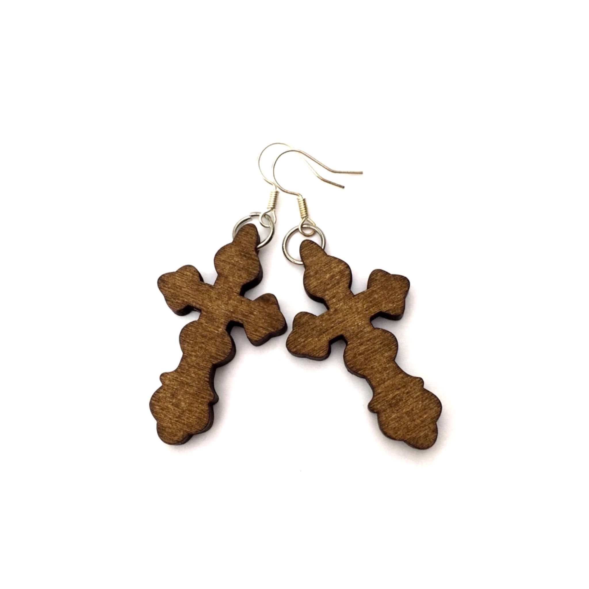 Boucles d'oreilles Croix Bois Rustique. Jesus. Croyance. Dieu. Eglise bijoux thèmes catholiques orthodoxes