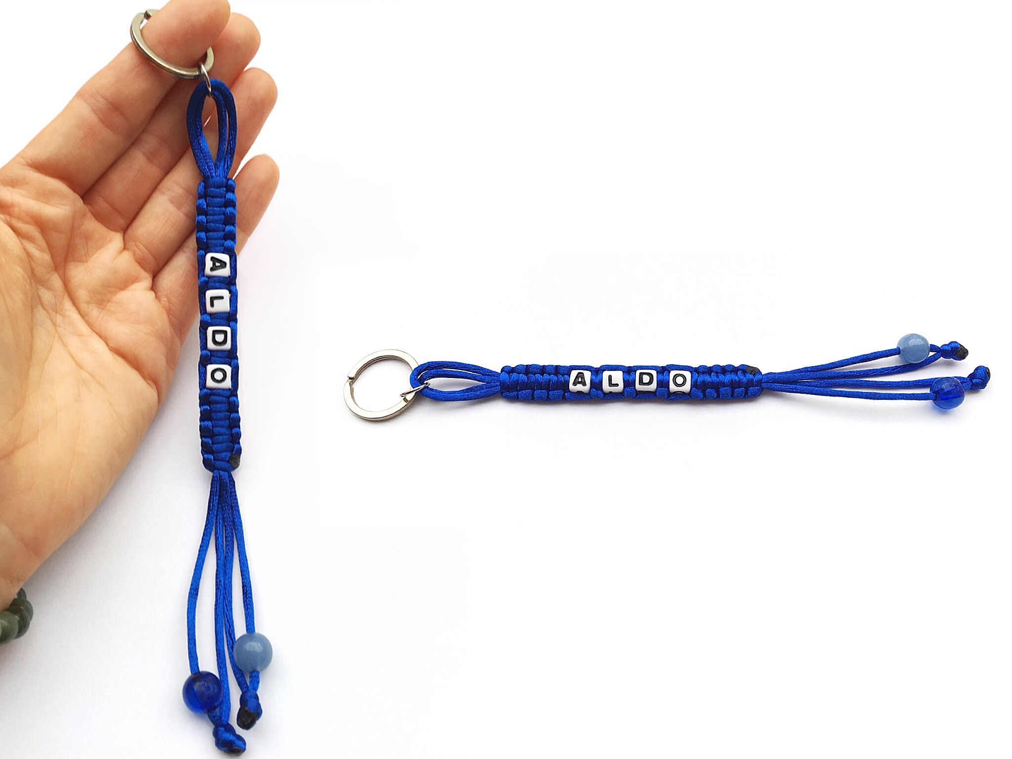 Porte clés ALDO tressé en 2 couleurs à personnaliser avec prénom message