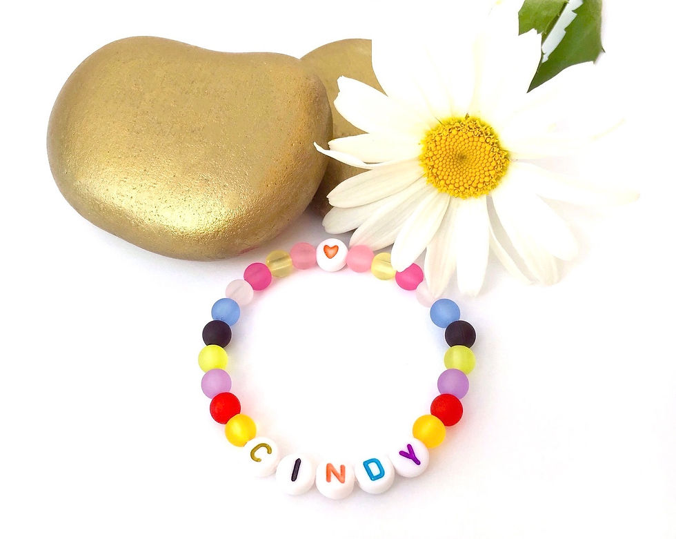 Bracelet CINDY réversible personnalisé avec prénom message texte logo sur fil élastique