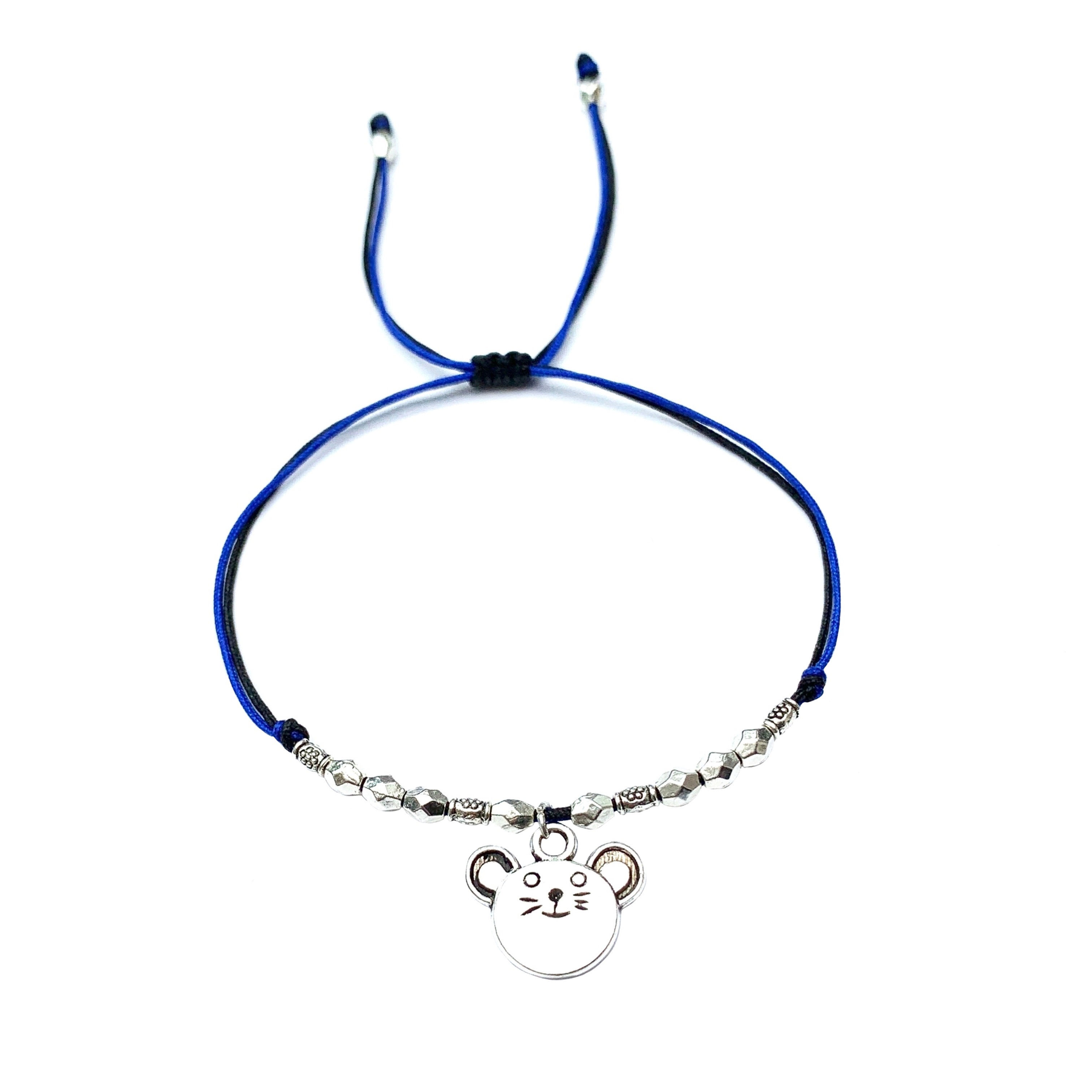 Bracelet fantaisie enfant bébé à personnaliser Drôle animal Souris mouse perles métal Tibétaines