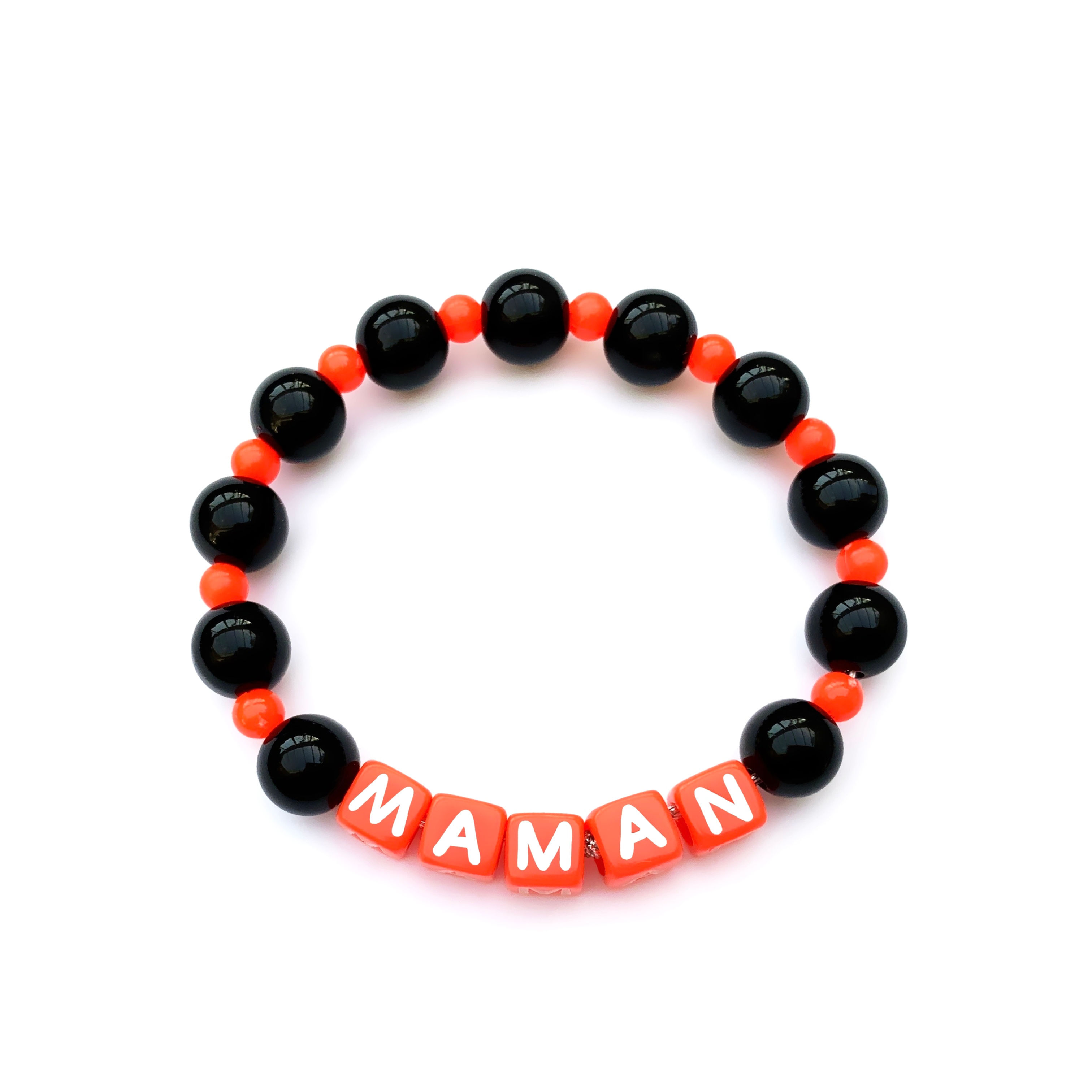 Bracelet perles noir rouge MAMAN personnalisable avec nom prénom message lettre perle Alphabet cube carré