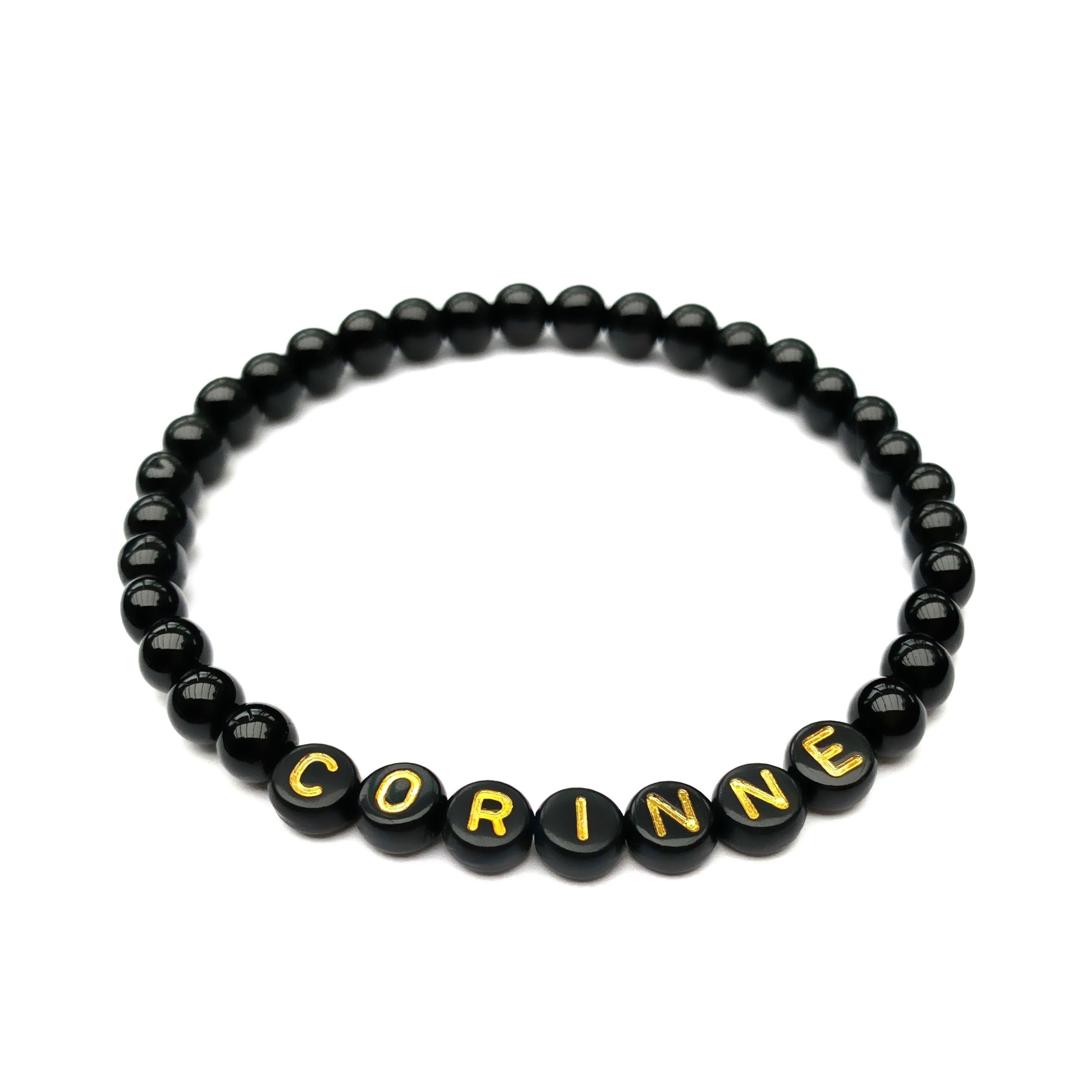 Bracelet pierre naturelle Agate Onyx Corinne personnalisé avec prénom message texte