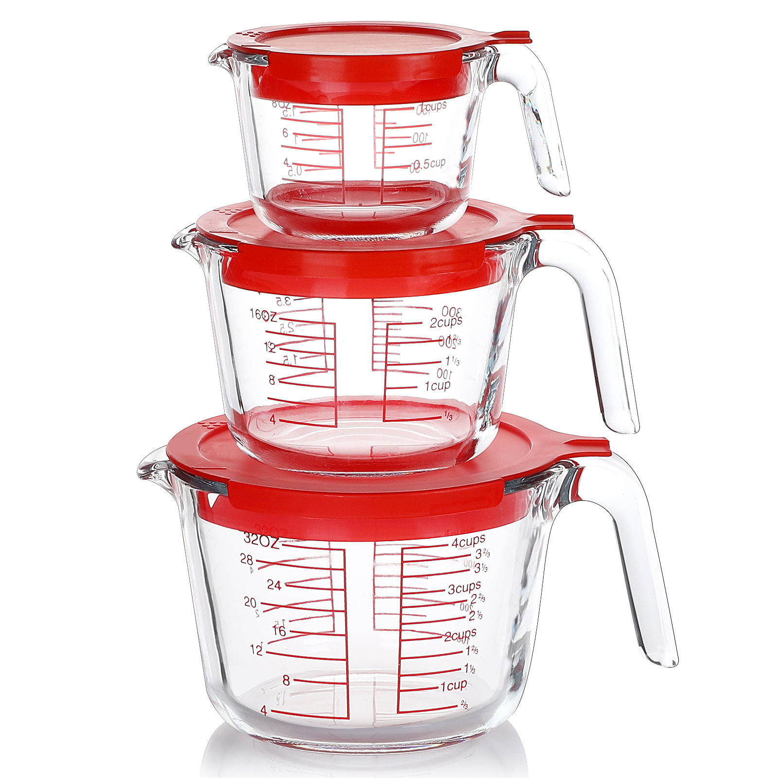 M MCIRCO 6 Pcs Glass Measuring Cups with Lids Set, 1-Cup, 2-Cup, 4-Cup Measuring