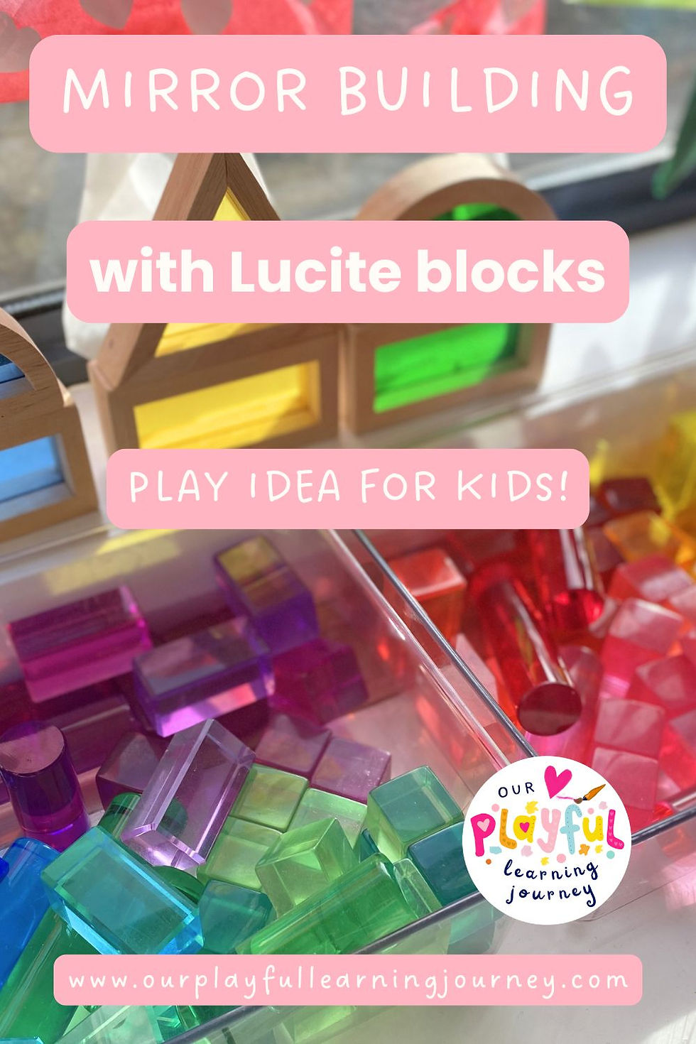 mirror play idea for kids - lucite blocks building on a mirror