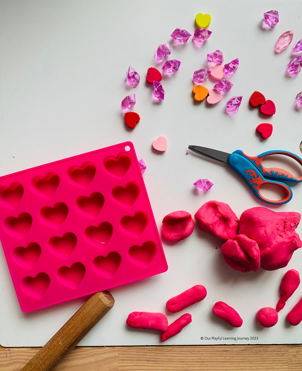 Heart themed playdough play idea for kids
