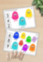 monster themed numbers 1-10 playdough play mats + loose parts play printable for kids + clip cards
