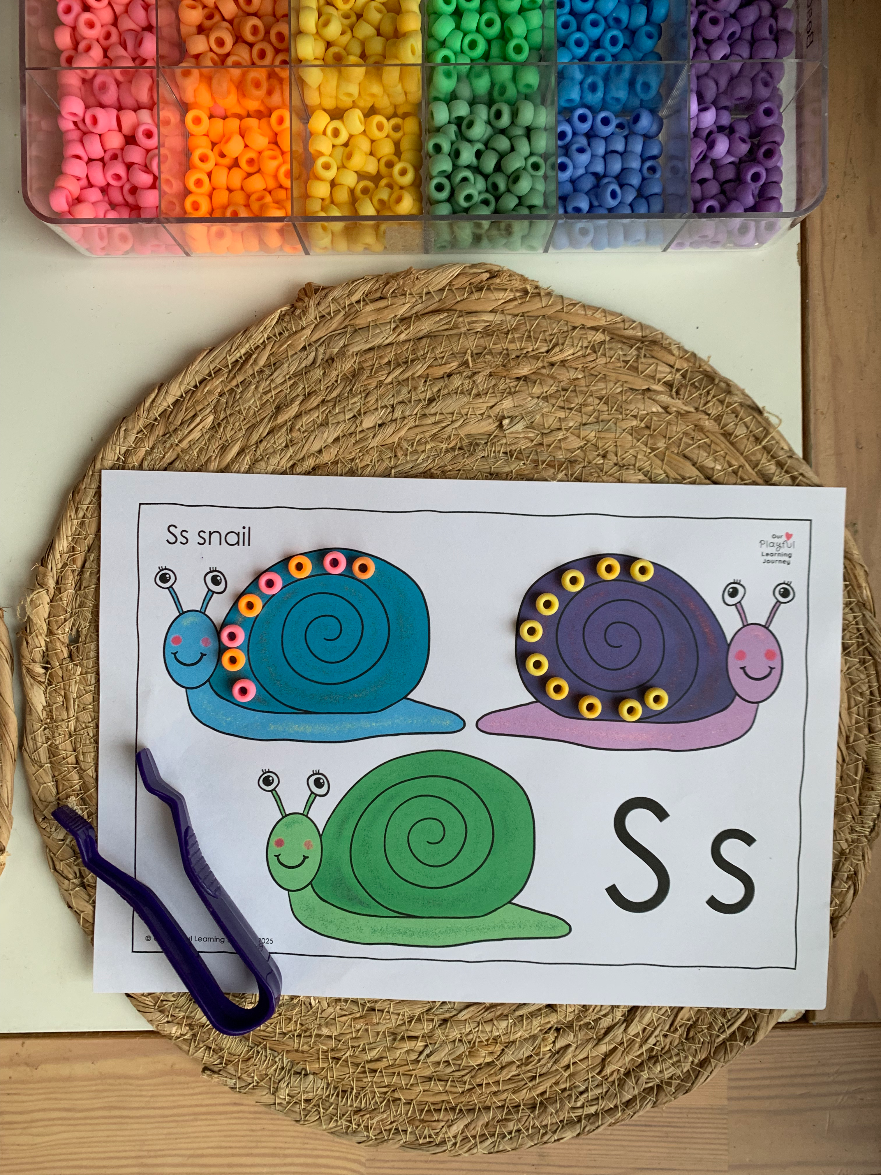 Letter Ss activity for kids - loose parts play printable and fine motor activity for kids Ss snail