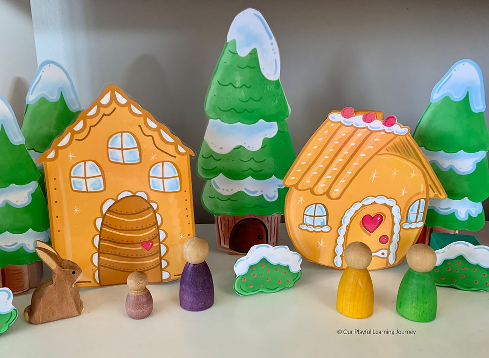 Christmas small world for kids with printable gingerbread houses and Grapap nins for small world play