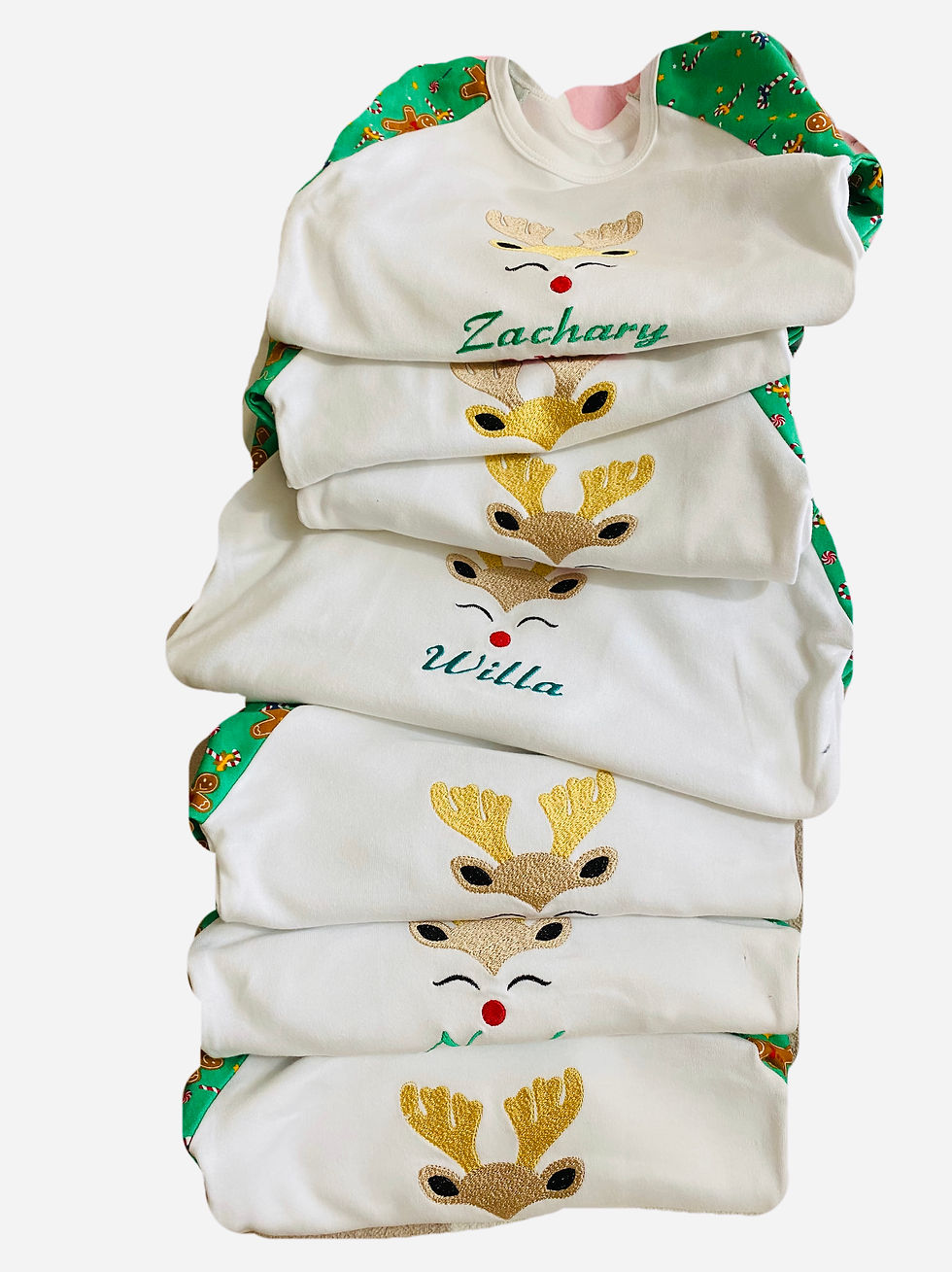 Thumbnail: Personalised Name Girl Boy Baby Reindeer Christmas Pyjamas Sets