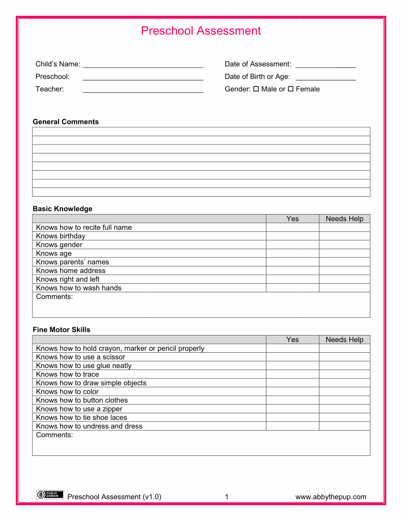 Preschool Assessment (20p)