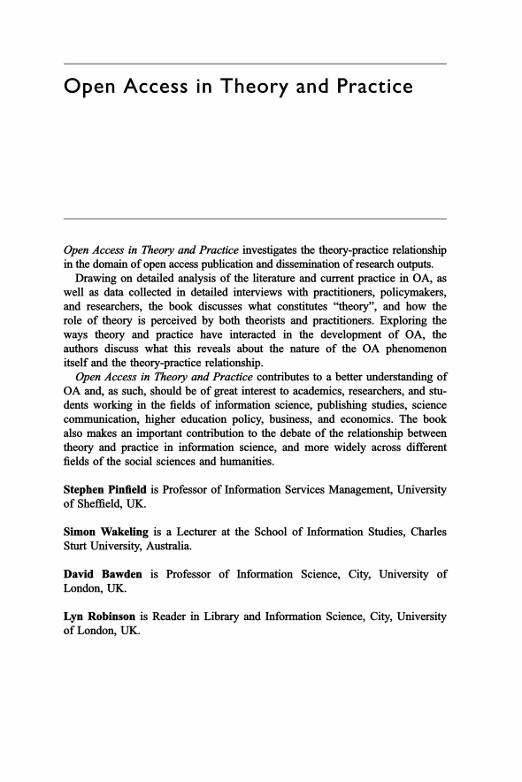 Open Access in Theory and Practice