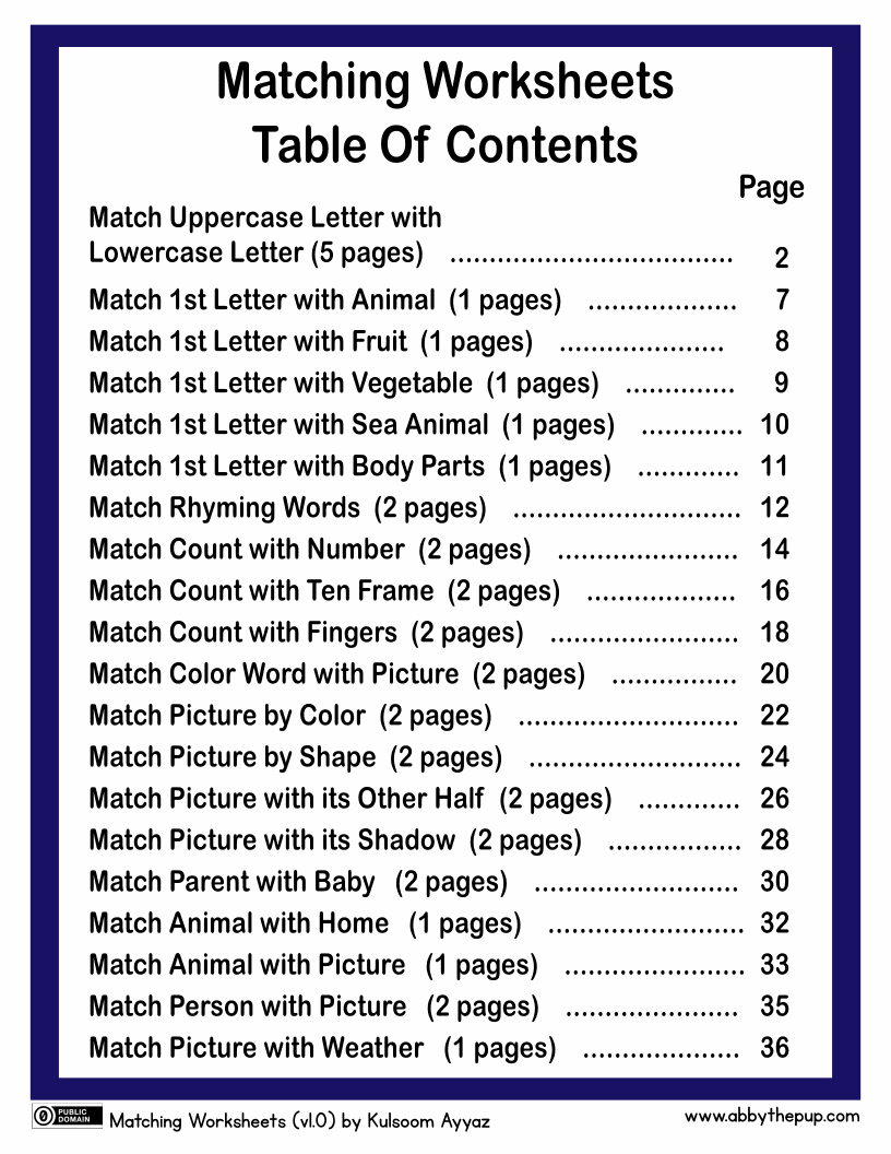 Matching Worksheets (36p)