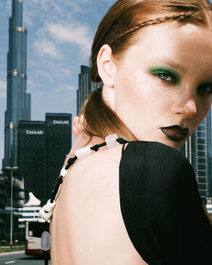Dubai city sky-scape girl in photoshoot