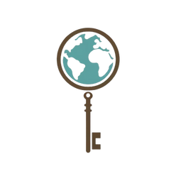 logo clé du monde, une clé avec à l'intérieur la Terre