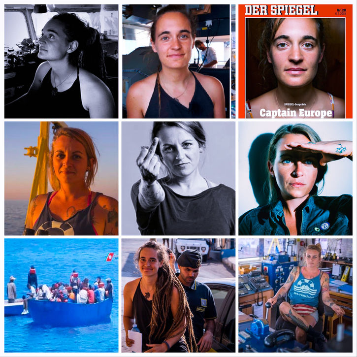 Collage of pictures of captains Carola Rackete and Pia Kempe