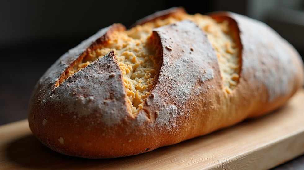 Close-up view of a freshly baked loaf of sourdough bread