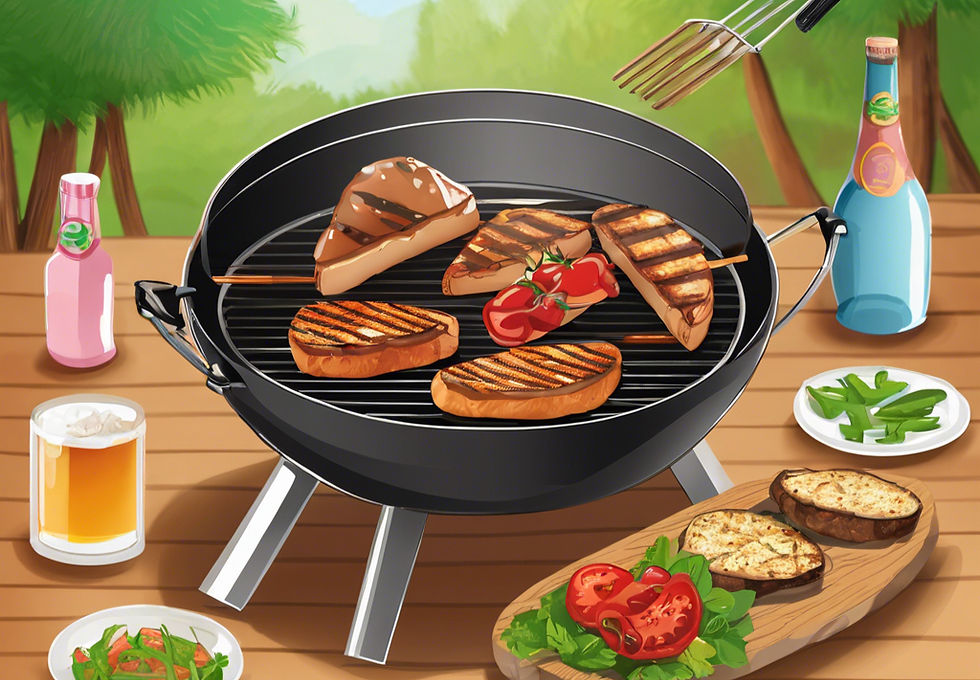 Grill, Accessories, and Food