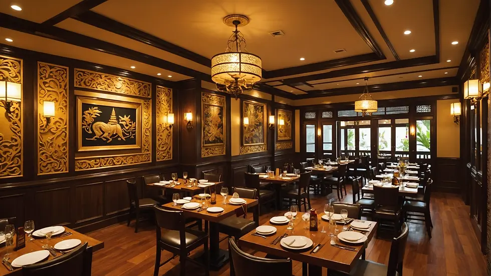 A vibrant Thai restaurant showcasing traditional decor