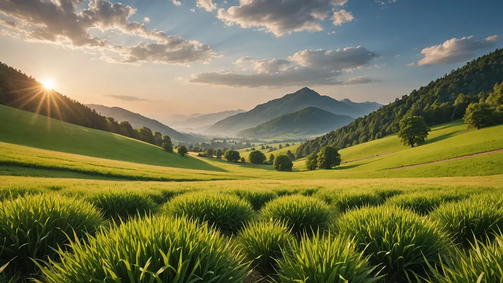 Eye-level view of a serene landscape emphasizing growth