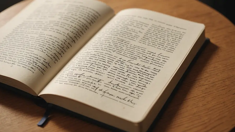 Close-up view of an open journal with notes written in ink