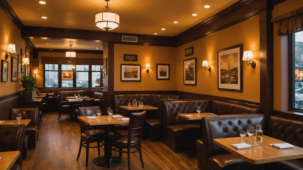 Eye-level view of Charley's Restaurant interior featuring cozy seating and warm ambiance