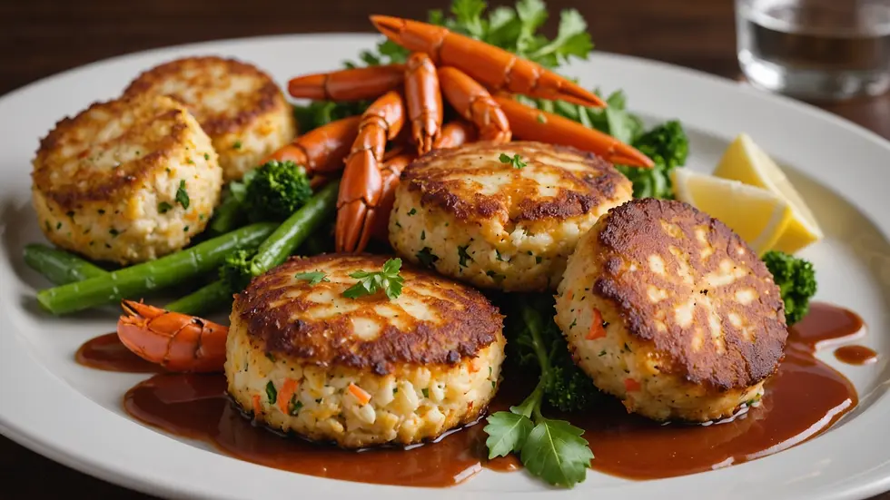 Close-up view of elegantly plated crab cakes served at The Depot Grille