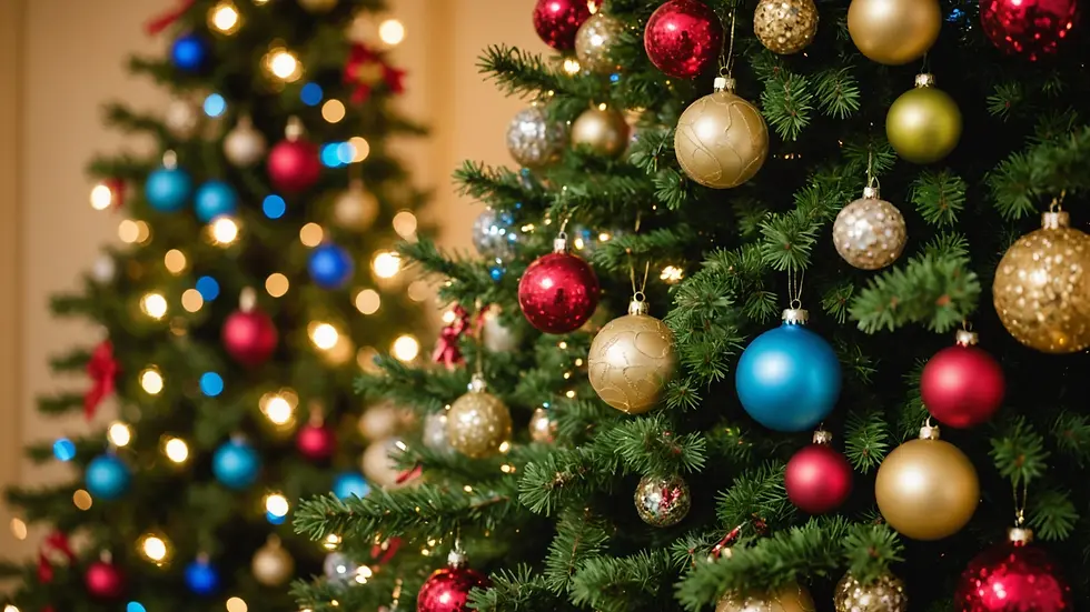 Close-up view of a beautifully decorated holiday tree during Lynchburg’s Holiday Festival