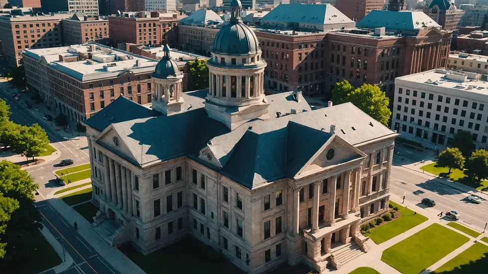 High angle view of the Old Courthouse with its striking architecture
