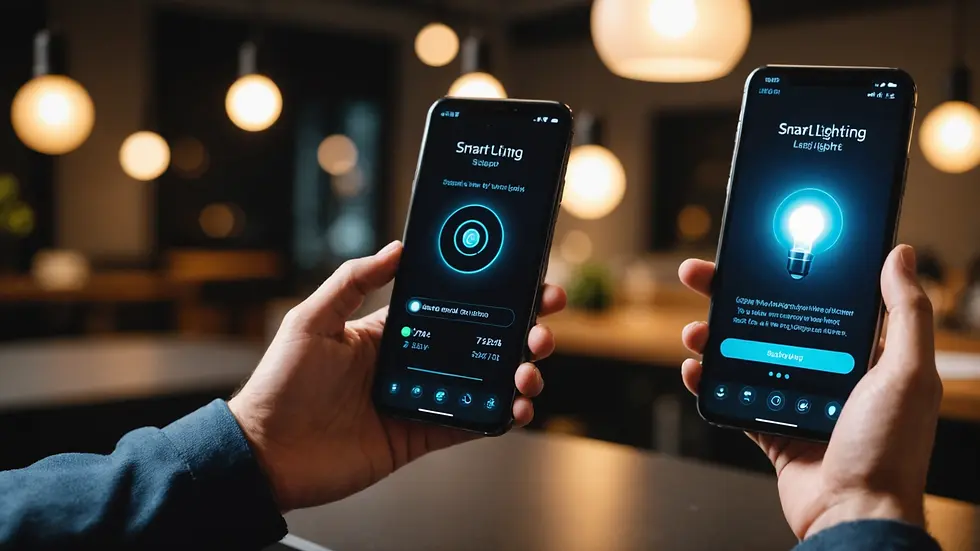 Close-up of a smartphone showing smart lighting app