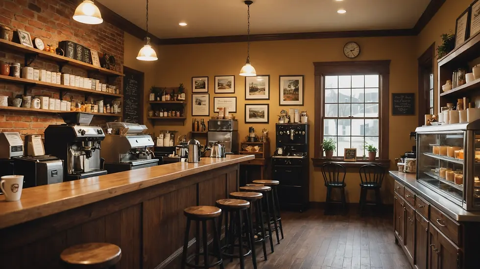 Eye-level view of a Virginia coffee shop with a cozy atmosphere