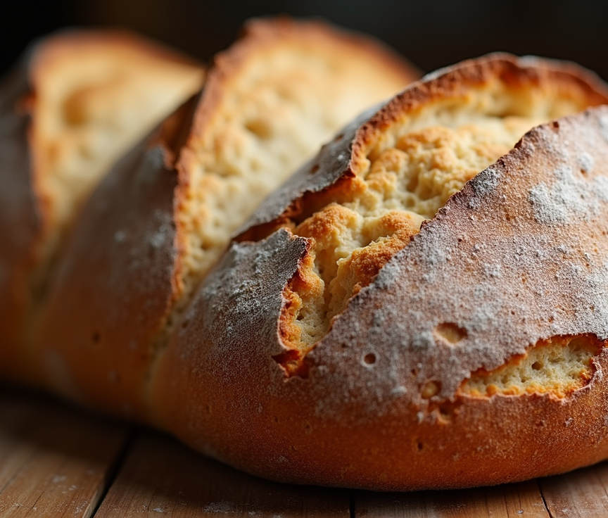 Close-up of artisan bread with a crusty exterior