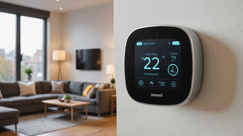 Eye-level view of a smart thermostat displaying energy usage