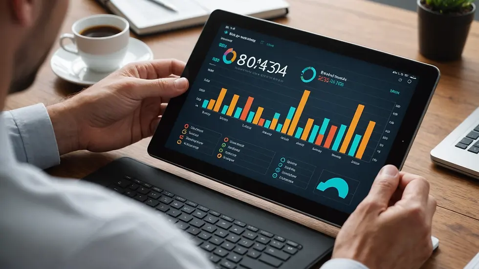 Close-up view of a digital tablet displaying data analytics