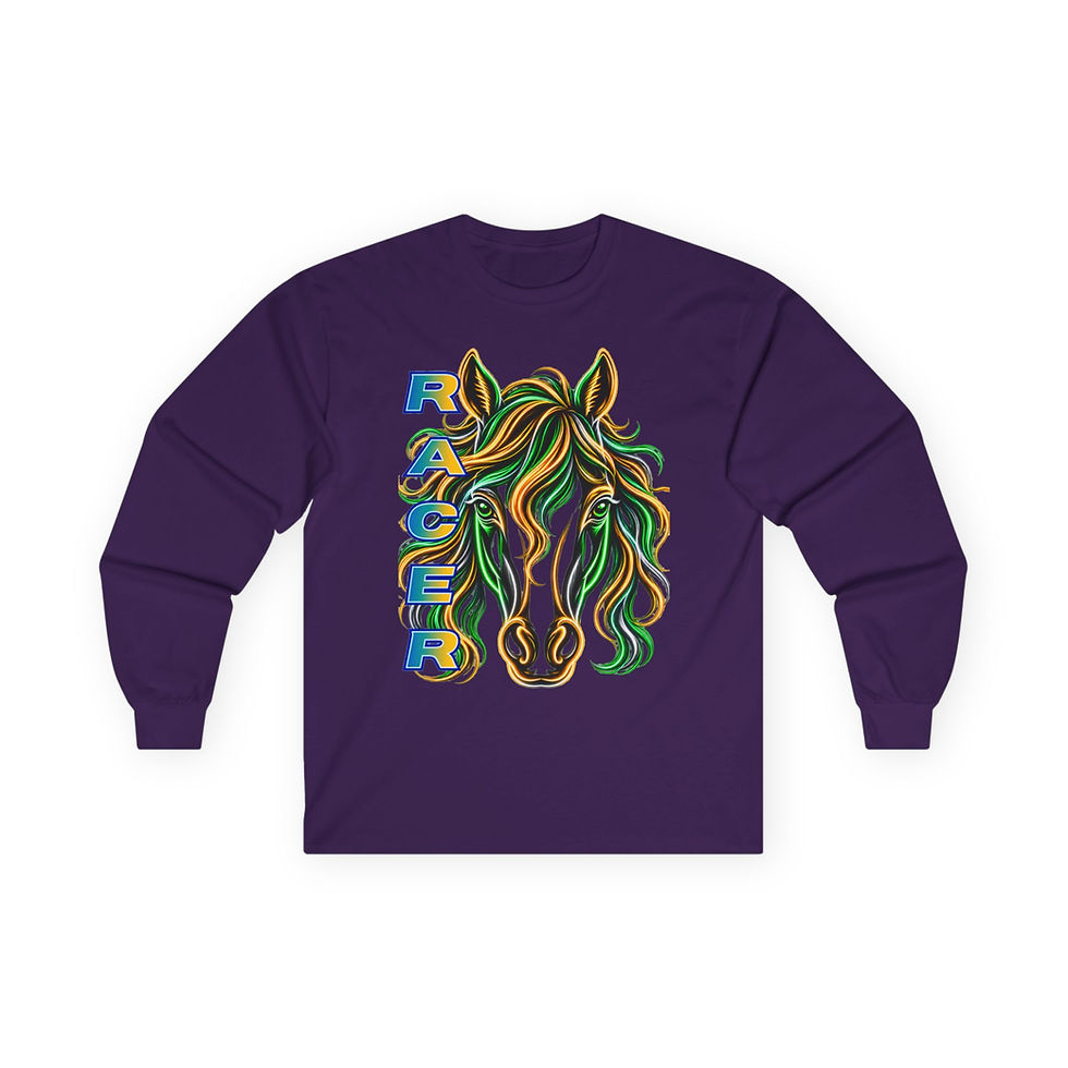 Thumbnail: Racers Adult Graphic Long Sleeve T-Shirt - Neon Horse