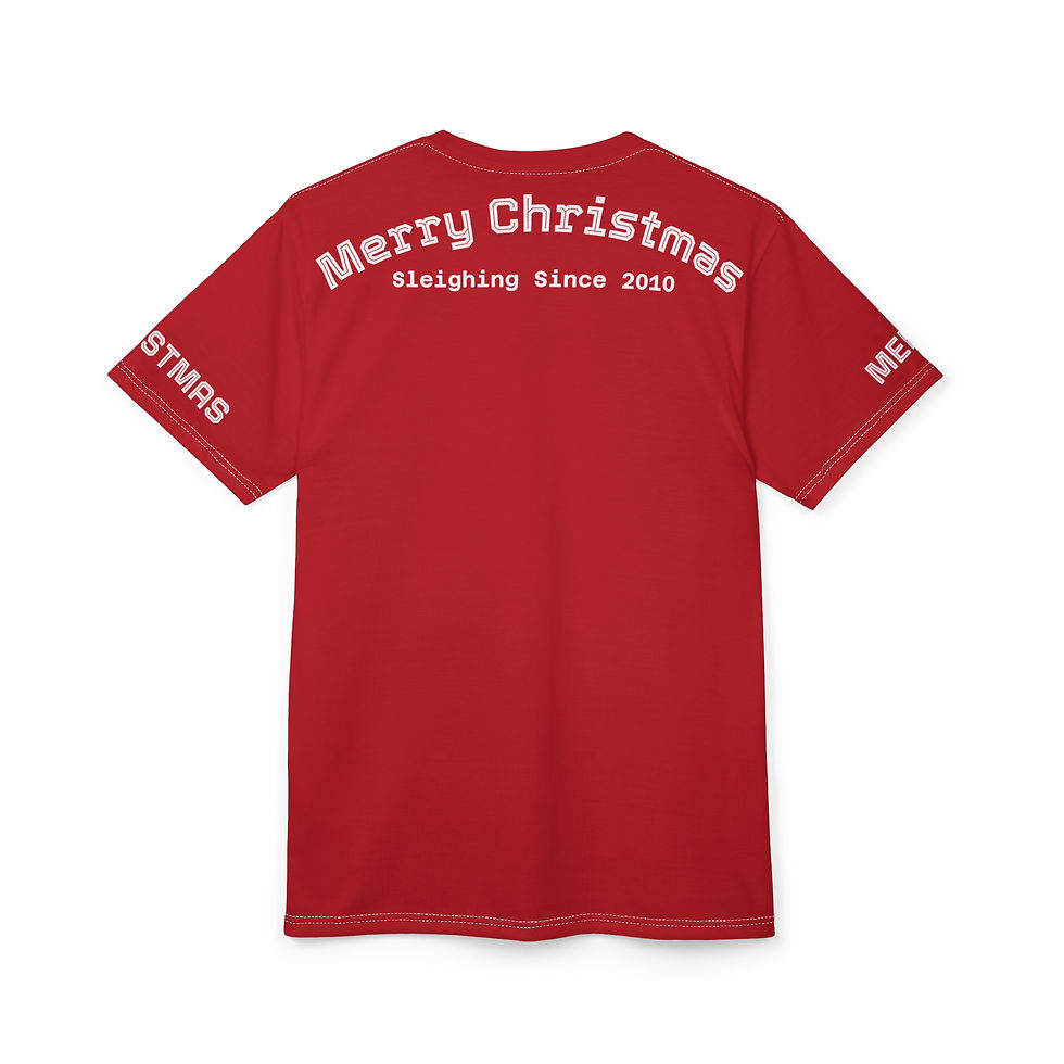 Thumbnail: Unisex Polyester Graphic T-Shirt for Men, Christmas Family Tee, Black Santa
